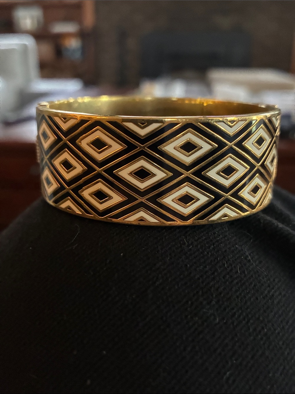 Vince Camuto Gold, Black and White Geometric Enamel Hinged Bangle